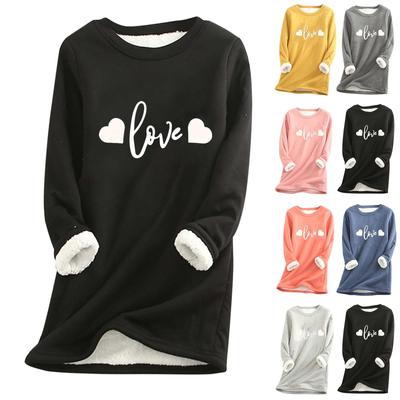 Women's Round Neck  Print Thickened Plush Cashmere Warm Long Top