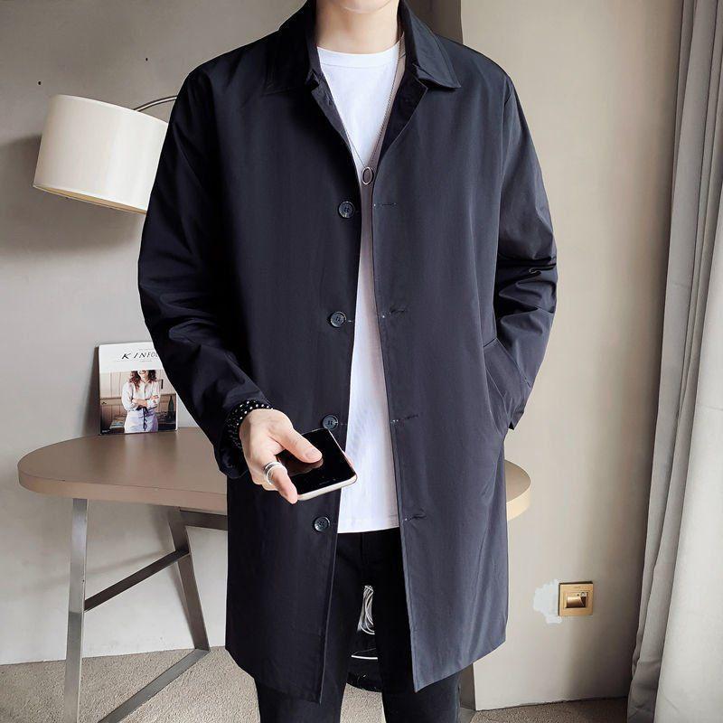 Men's Mid-Length Lapel Windbreaker: Lightweight, Loose-Fit Casual Jacket for Spring and Autumn