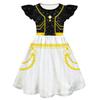 A Stylish Little Adorable Flutter Sleeve Dress Featuring A Digital Print of A Cute Black and White Princess with Yellow Chains.