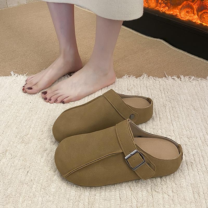 

Ретро сумка голова полутапочки женская уличная обувь 2025 весна новая универсальная однопедальная ленивая круглая голова платформа Boken обувь 40 верблюд