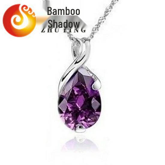 

Korean Style 925 Sterling Silver Teardrop Pendant Necklace with Purple Zircon - Perfect Birthday Gift for Bestie. 925 Sterling Silver