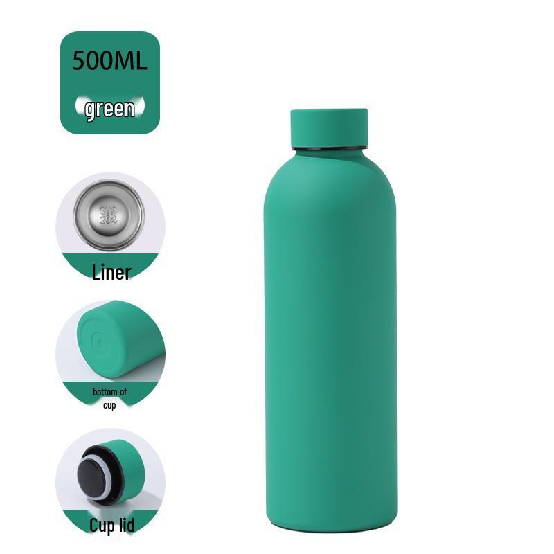 American-Style Double-Layer Vacuum Insulated Sports Bottle - Small Mouth, Stainless Steel 304, Rubber Paint Finish. 500ml