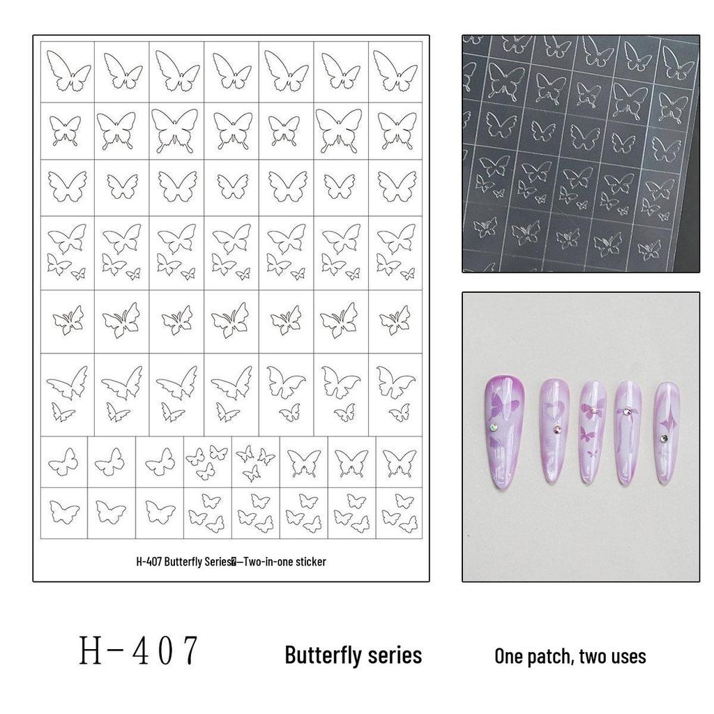 Transparent Hollow Manicure Stickers: Star, Chrome Heart, Bow Templates, Pat Pat Glue Tool