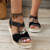 Summer new flat-bottomed thick-soled muffin women's sandals large-size hemp rope wedge heel wear fish mouth sandals