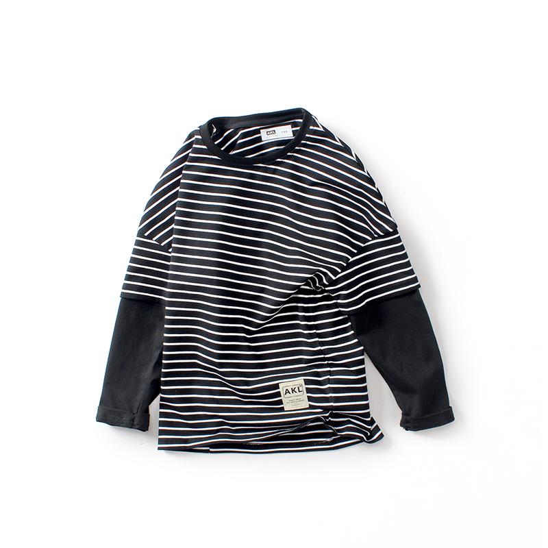 

Детская полосатая футболка с длинными рукавами для мальчиков и девочек, топы, нижние рубашки, весна и осень 160cm чёрный