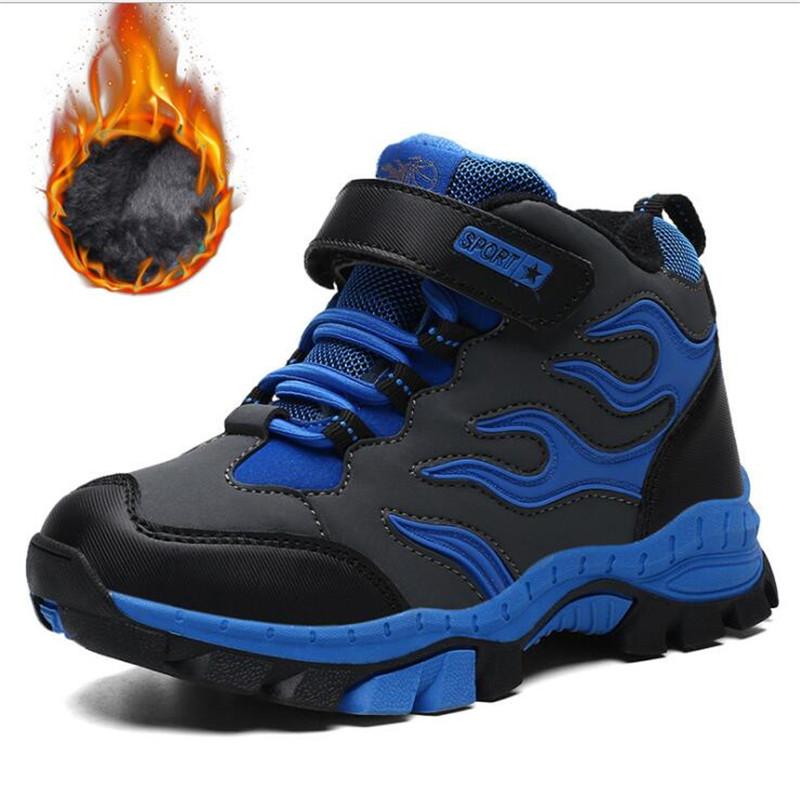 Winter Hiking Shoes Boy Kids Snow Boots Kids Cotton Shoes Walking Climbing Sneakers Leather Waterproof Nonslip Sport Fur