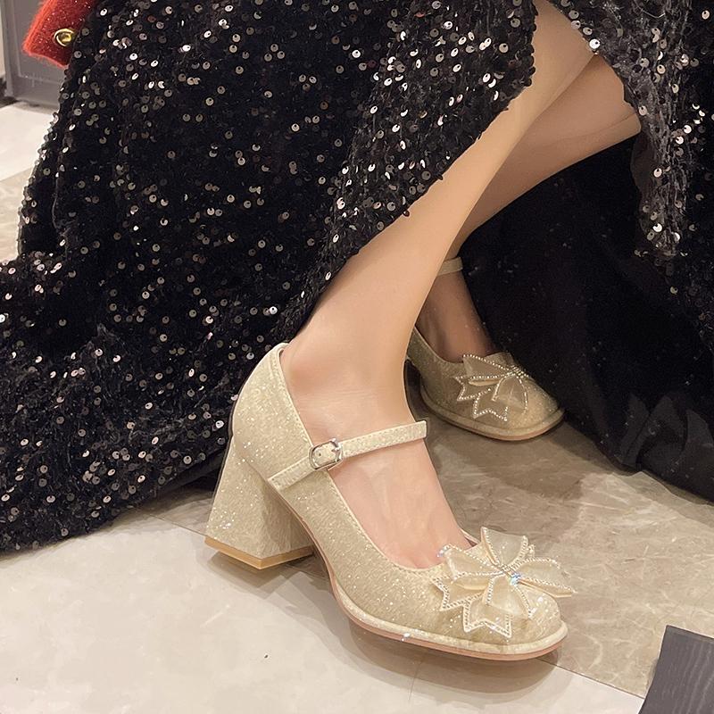 Fashion 2025 New Versatile Women Shoes with Simple Comfort Round Head and Thick Heels Shoes Butterfly Bow Fashion Women High Heels