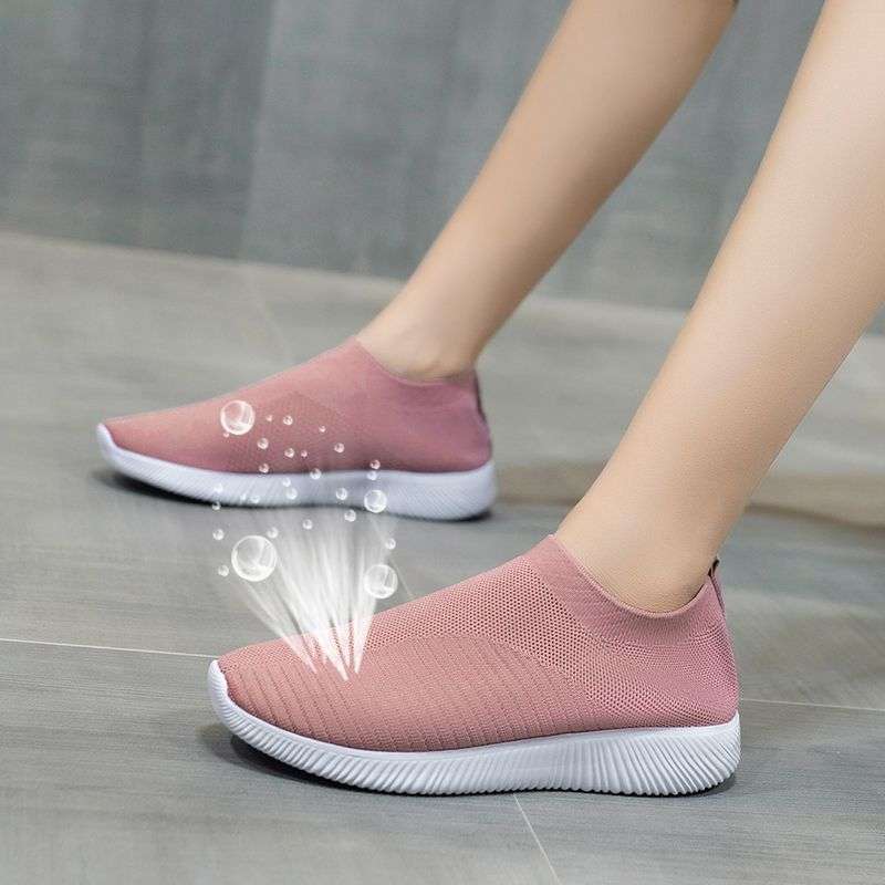 2025 Drei-Jahreszeiten neue Übergröße Sport bequeme flachsohlige Damen Einzelschuhe Fliegenstrickschuhe Studenten Freizeitschuhe Low-Top Schuhe