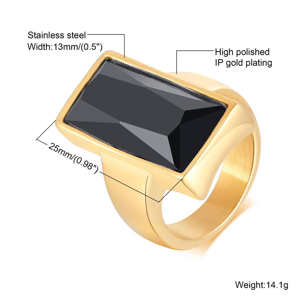 Vnox Stylish Gold Plated Rings for Men, Stainless Steel Geometric Square Stone Signet Ring, Punk Rock Cool Gifts for Him Jewelry