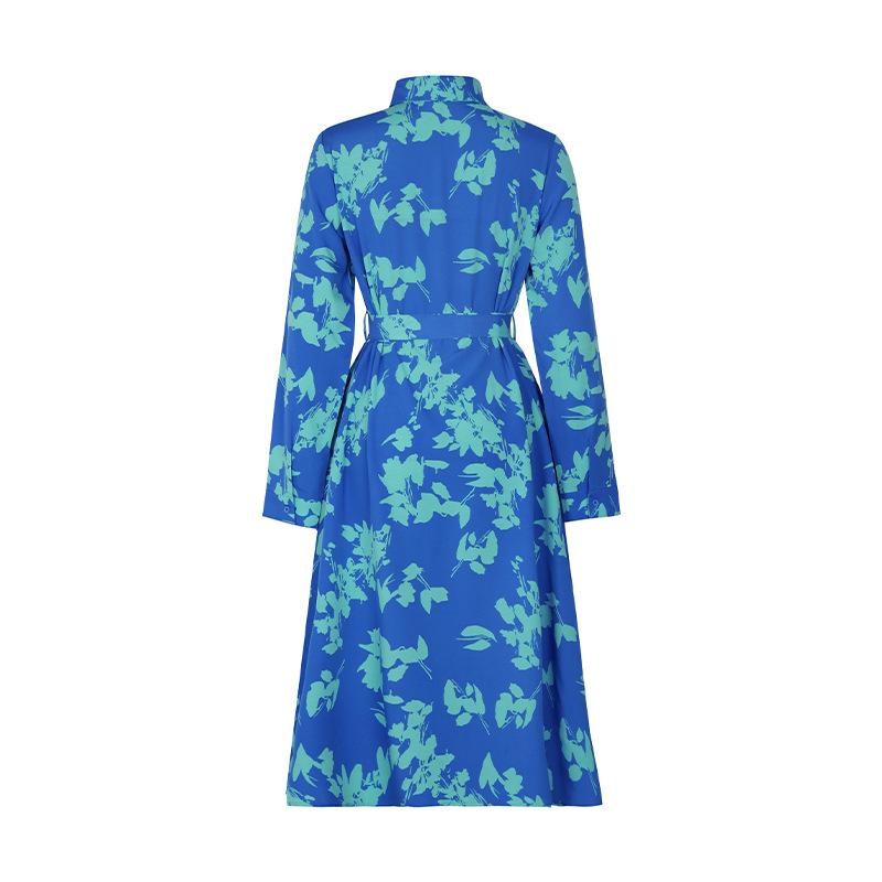 Frühling und Herbst Damenkleid Temperament Elegantes Langarm Revers Bedrucktes Kleid