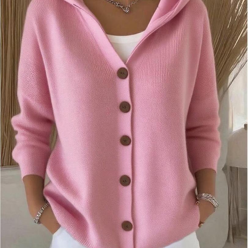 Women's Knit Hooded Cardigan Sweater - Solid Color, Casual Fashion for Autumn & Winter In Europe & America
