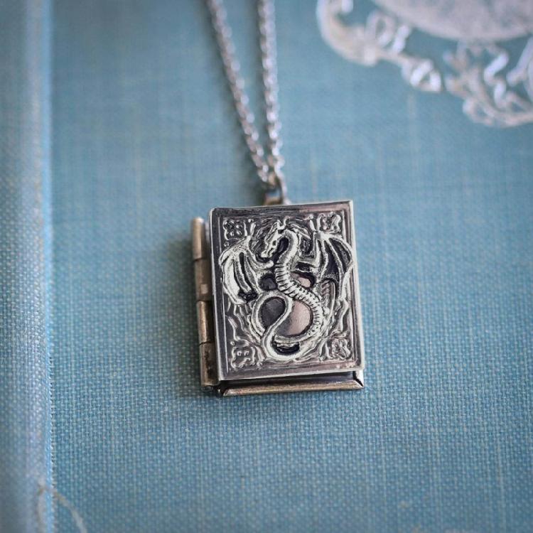 Dainty Book Locket Necklace Personalized Pendant Sweater Chain for Daily Wear