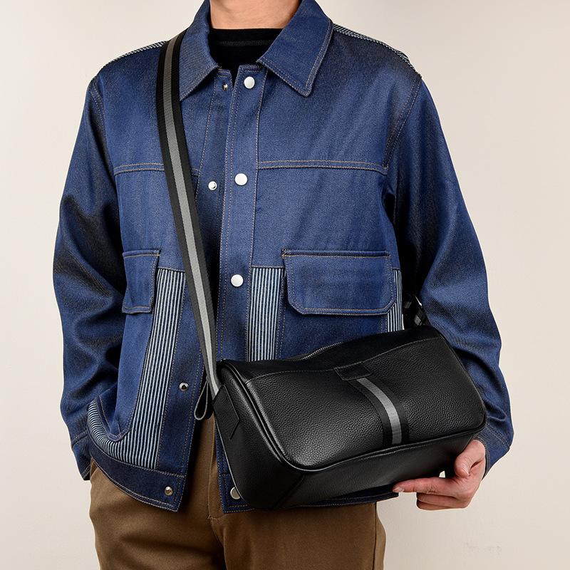 First Layer Cowhide Simple Men's Single Shoulder Crossbody Bag for Commuting and Leisure, Large Capacity Small Shoulder Bag, New Style Bag