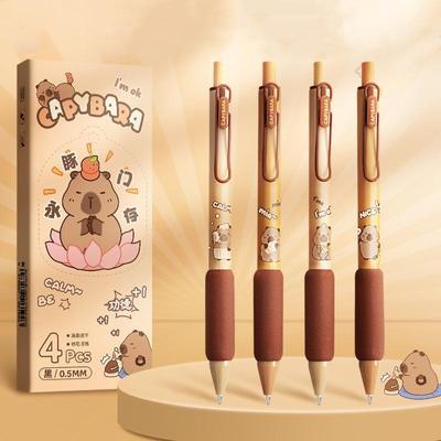 Juego de 4 plumas de Gel Capybara, bolígrafo de 0,5mm con dibujos animados, tinta de Color negro para escribir, regalo para niños