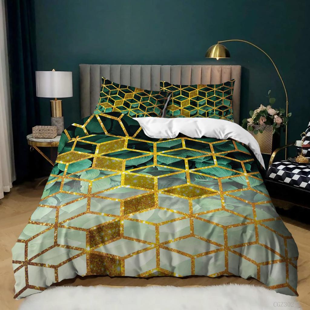 Marble Duvet Cover Queen Full for Kids Boys Girls Modern Luxury Marble Print Comforter Cover Geometric Cube Bedding Set 2/3Pcs