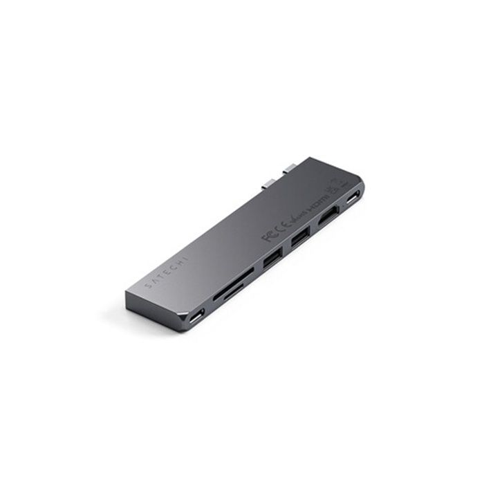 Adaptateur slim hub usb-c pro 7 en 2 pour apple macbook air fin 2018/fin 2020/mi-2019/mi-2022/macbook pro satechi st-hucphsm gri