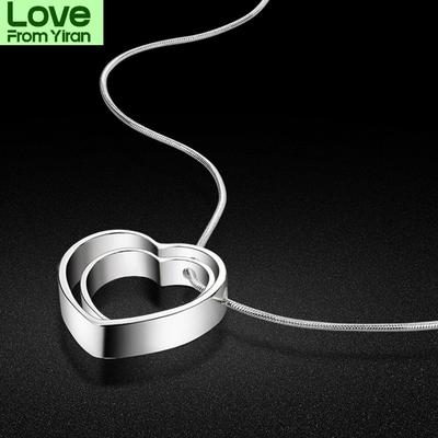 925 Sterling Silver Necklace Double Heart Pendant Necklace For Women Kolye Choker -Fashion Jewelry