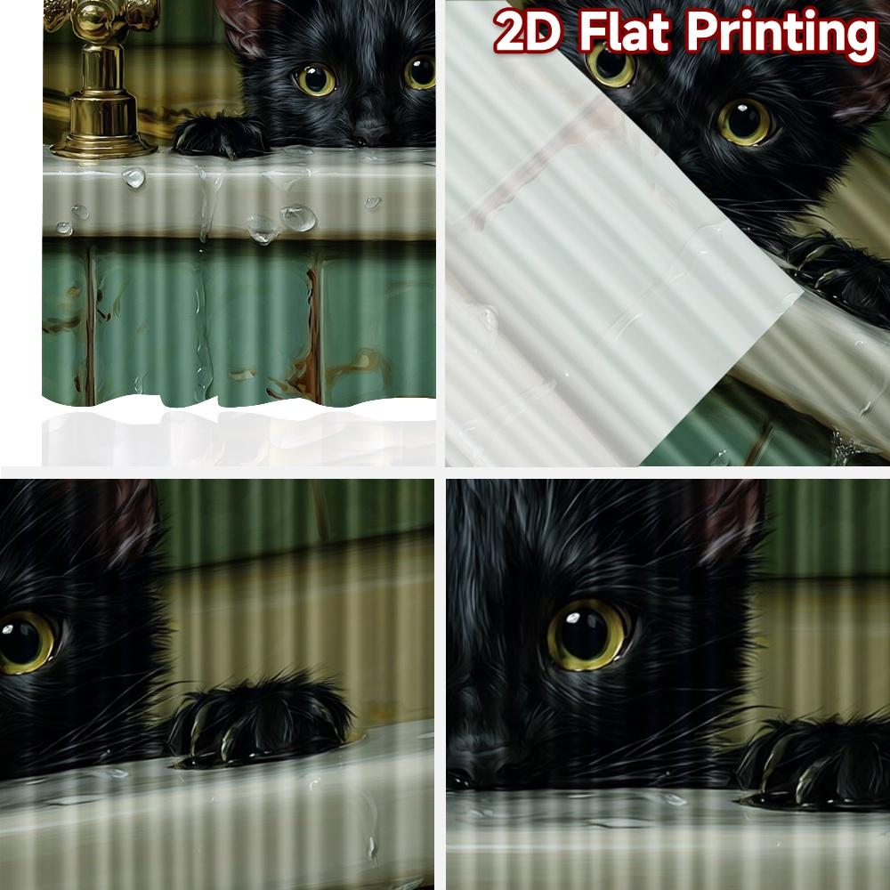 2D flat printing 2pcs Curtain Black Cat Bathing Digital Printed Polyester Drapes Party Decorations for Parties and Everyday use