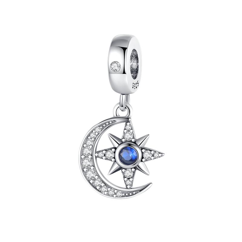 Copper Beaded Pendant Shiny Blue Zircon Love Heart Star Original 3Mm Bracelet Women Fine Jewelry