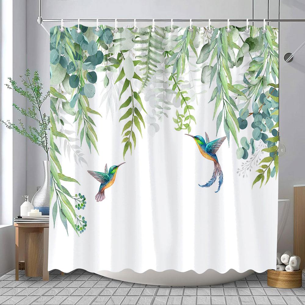 

Акварельные ботанические цветочные листья занавеска для душа полиэстеровая ткань моющиеся шторы для ванной комнаты украшения для ванной с крючками 120x180cm-47x70in
