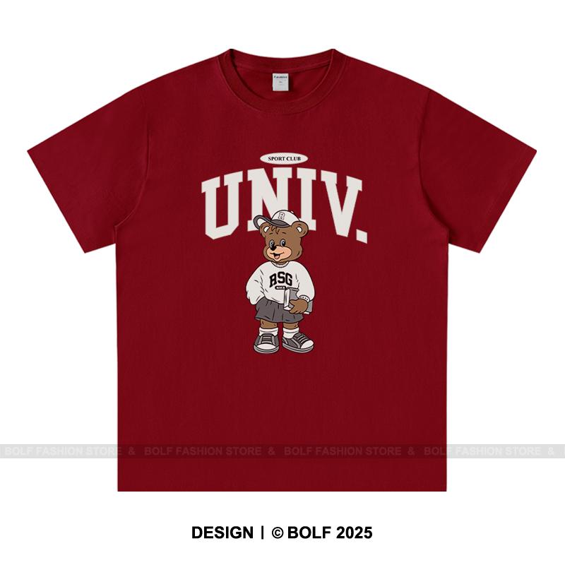 

Американский колледж Медведь принт унисекс мужчины женщины футболки топы 100% хлопок большой размер Letterman графика XXXL вино красного