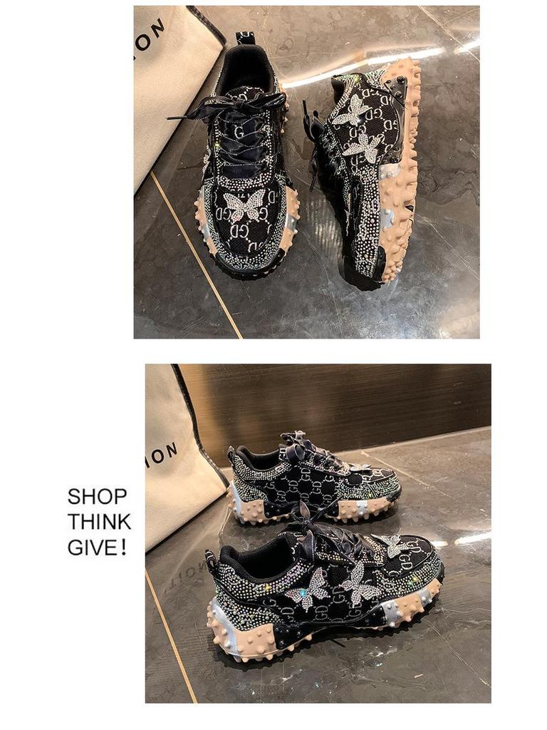 G New Dad Sneakers - Versatile, Comfortable, Women's Casual Full Diamond Durian Bottom Shoes