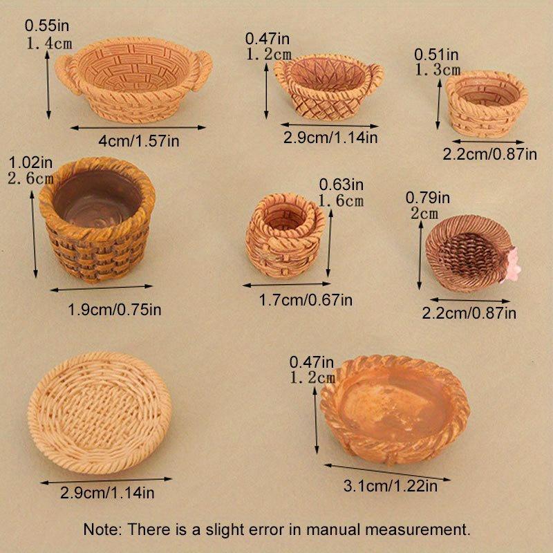 8Pcs Mini Resin Simulation Rattan Storage Baskets, Made Of Resin With A Faux Bamboo Weave For Diy Art Craft Making Accessories