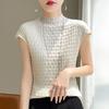 Women T-shirt Tank Summer Knitted T-shirt Short Sleeve Tees Basic Tees Knit Top Pullover Turtleneck Female