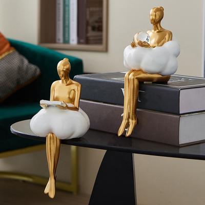 Cloud Girl Skulptur Abstrakte Ballerina Mädchen Hält Ball/Lesende Statue Harz Schwarz Gold Figur Tischdekoration für Büro Schlafzimmer Schreibtisch Regal