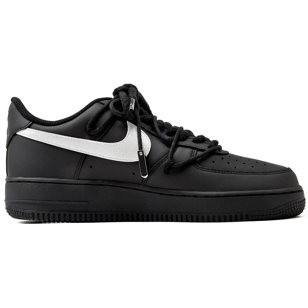 Nike Air Force 1 07 Coverage Slip Resistant Low top Skateboard Shoes Women's Black Silver DD8959-001(Team55-)