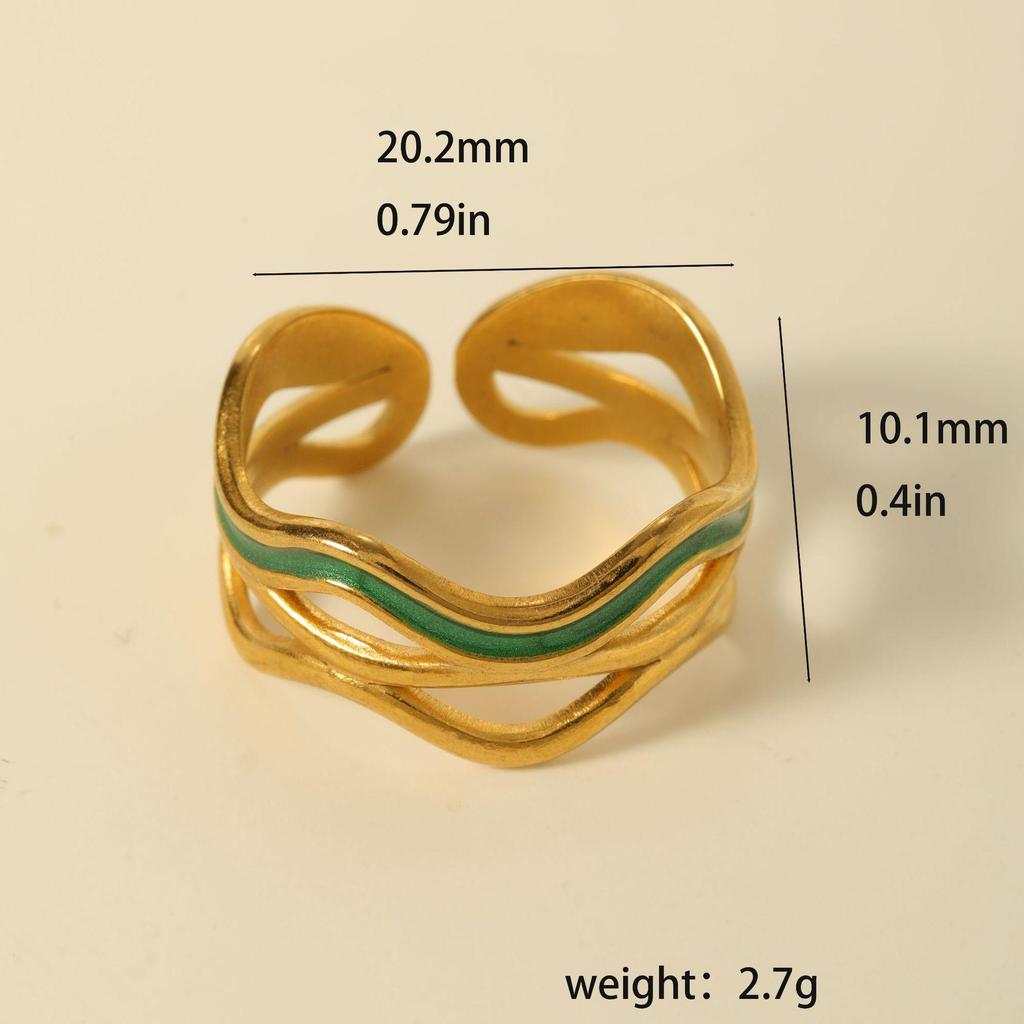 Luxury Non-Fading Drip Oil Open Ring - European and American Style Stainless Steel Statement Jewelry