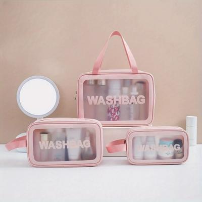 3 Stück Große Kapazität PVC Mattiert Handgehaltene Kosmetiktasche, Toilettenartikel, Make-up-Zubehör und Ein-Klick-Aufbewahrung für Persönliche Gegenstände