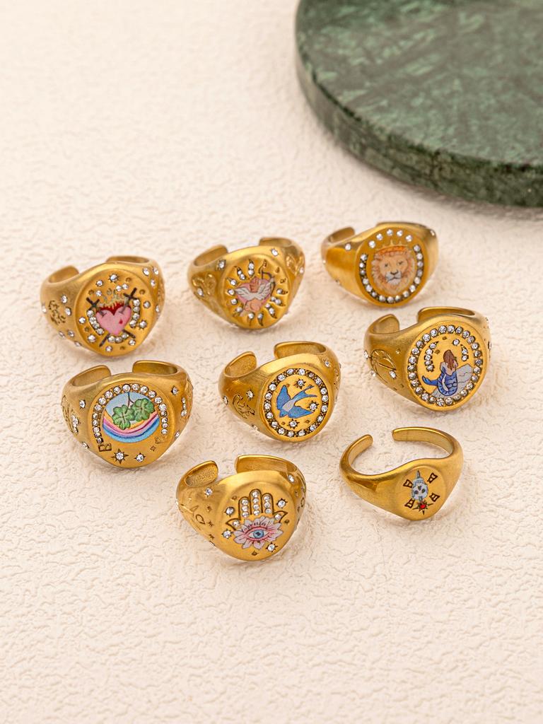 Stainless Steel Fashionable and Popular Valentine's Day Lion Mermaid Love Cupid Painted Ring