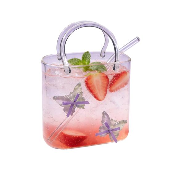Yousheng Handtaschenförmiges Weinglas, 750 ml Handtaschen-Cocktailbecher mit Strohhalm, Einzigartiger Glasbecher für Saft und Limonade, Kreative Vase für Blumen