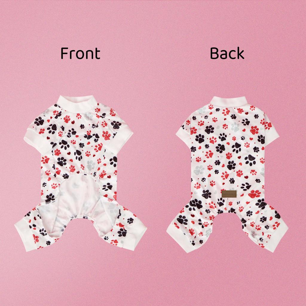 Pet Four-Legged Jumpsuit, Dog & Cat Paw Print Bodysuit Clothes, Valentine's Day Pajamas for Small Medium Large Dogs Cats