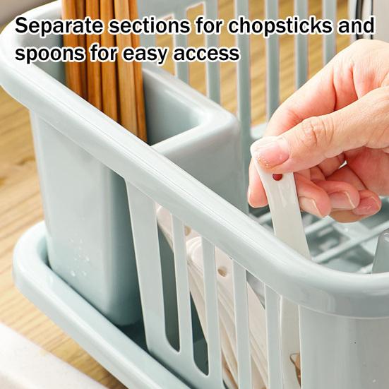 Draining Dish Rack with Drain Tray Prevents Water Accumulation Rack Large Partitioned Storage Organizer for Kitchen
