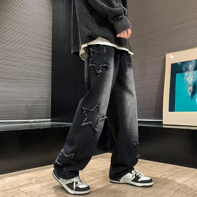 

Мужские черные джинсы широкого кроя - Осень/Зима 2023 Повседневные Свободные Прямые Брюки M чёрный