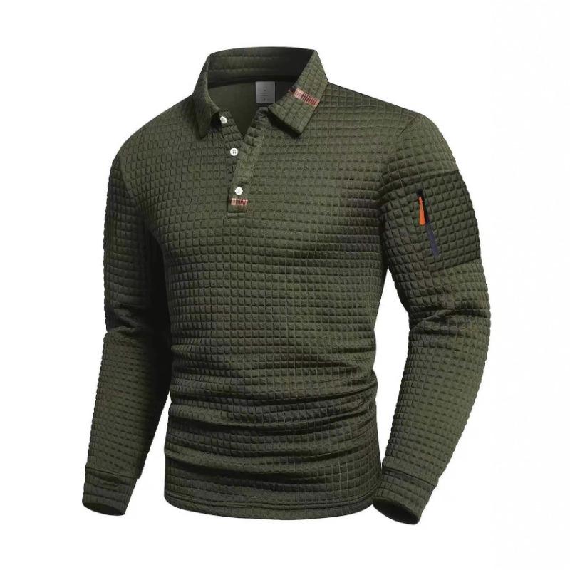 Men S Long Sleeve Polo Shirt Patch Pocket Zipper Decor Casual Wear