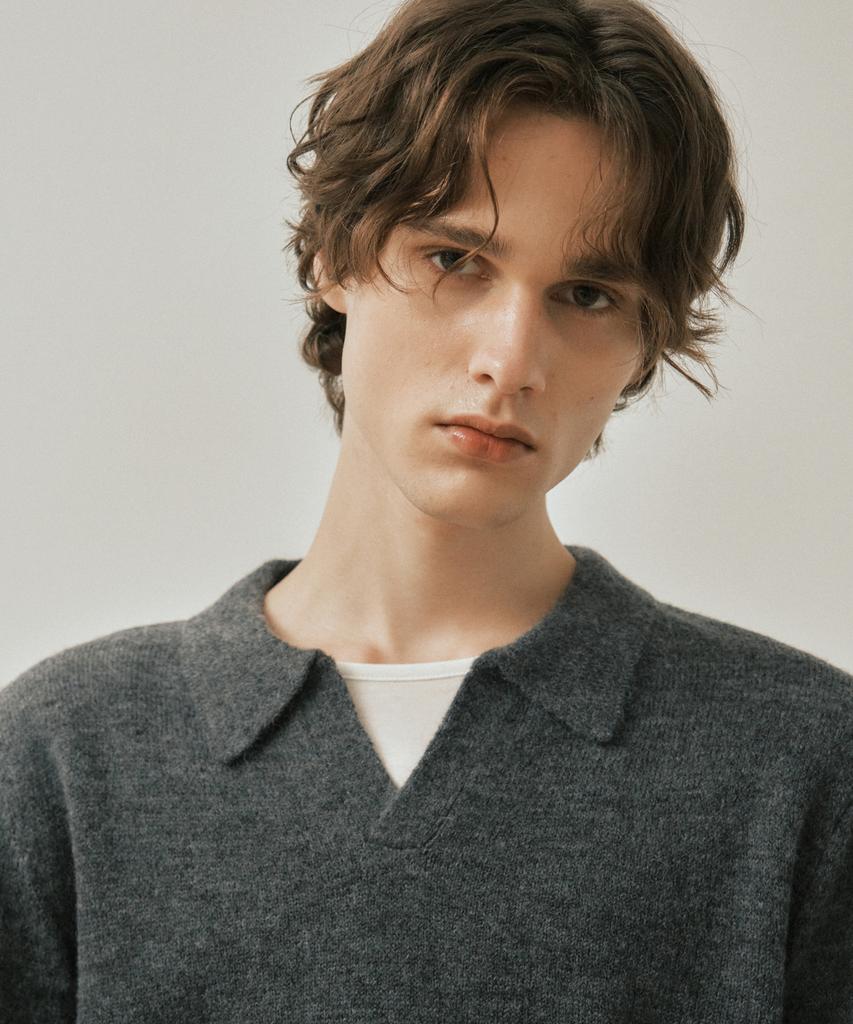 Wednesday Oasis Ash Open Collar Wool Knit_Charcoal(Wc25-Kn82)