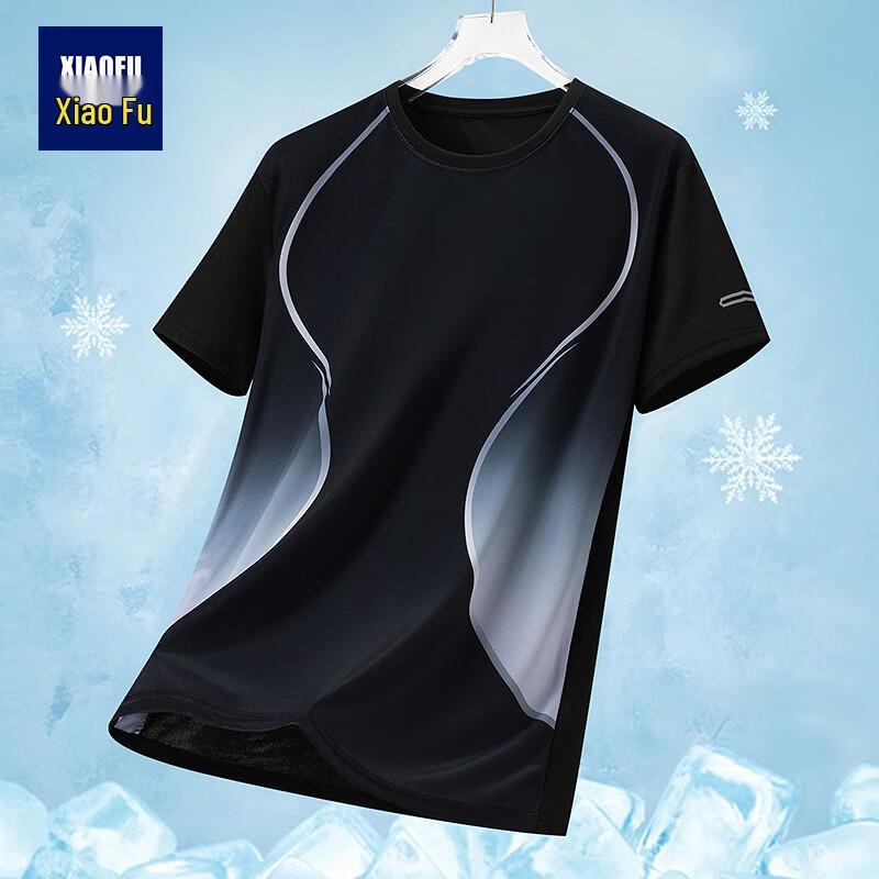 Men s Gradient Round Neck Short Sleeve T-Shirt XL черный серый