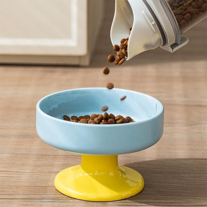 Ceramic Color-Blocked Pet Bowl Elevated Cat Bowl Protects Cervical Vertebrae Pet Supplies