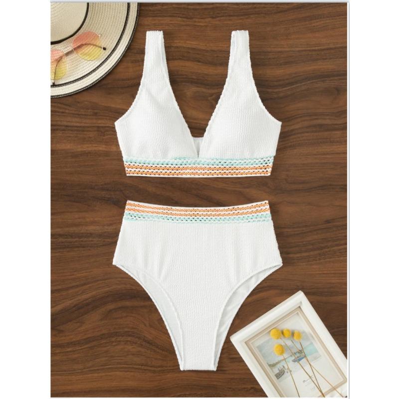 Women S Solid Color Split Bikini High Waist Swimsuit For Beach Vacation