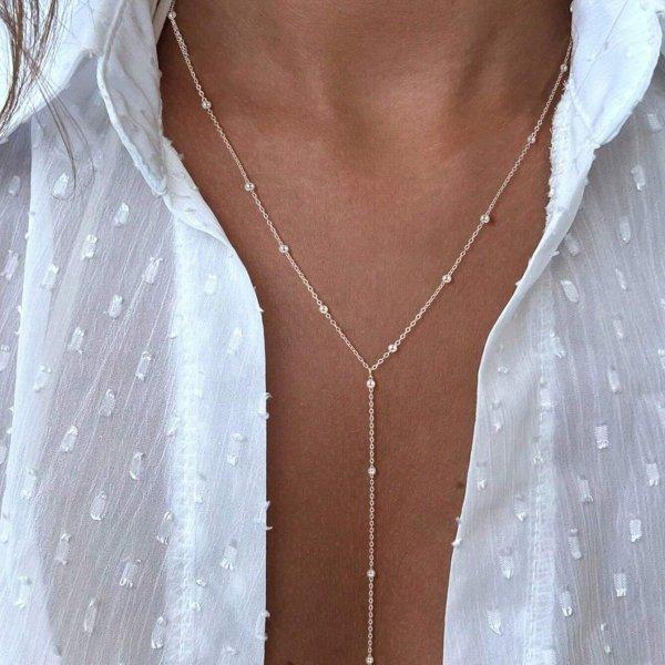 Bohemian Gold Color Metal Y-shaped Necklace for Women Double Laryered Long Chain Stacking Choker Necklace Fashion Jewelry Gift