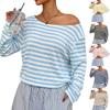 Damen Freizeit Gestreifter Strick Langarmshirt Lockerer Sitz Tief angesetzte Schultern Pullover Pullover Leichtes Weiches Stoff Oberteil für den Alltag