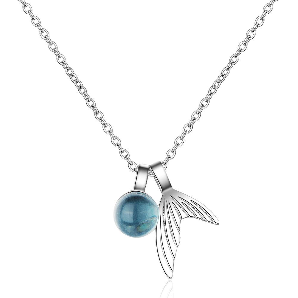 Korean Style Blue Crystal Mermaid Tail Clavicle Necklace