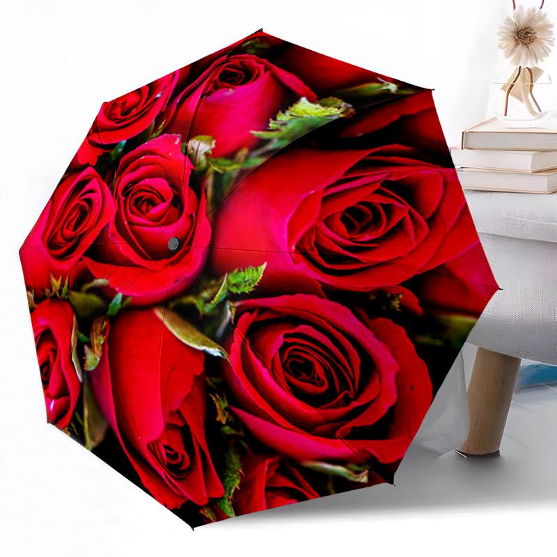 Blumiges Verziertes Rahmen Design Außen Automatischer Regenschirm Einziebares Design mit 8 Speichen Langlebigkeit Leicht Perfektes Geschenk für Freunde Familie