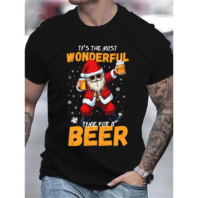 Christmas Tree Pattern Men's T-Shirt Funny Santa 3D Print Summer Casual Short Sleeve Crew Neck Top