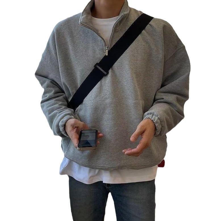 Unisex Half-Zip Sweatshirt: Retro Hong Kong Style - Fashionable, Casual, Versatile Jacket