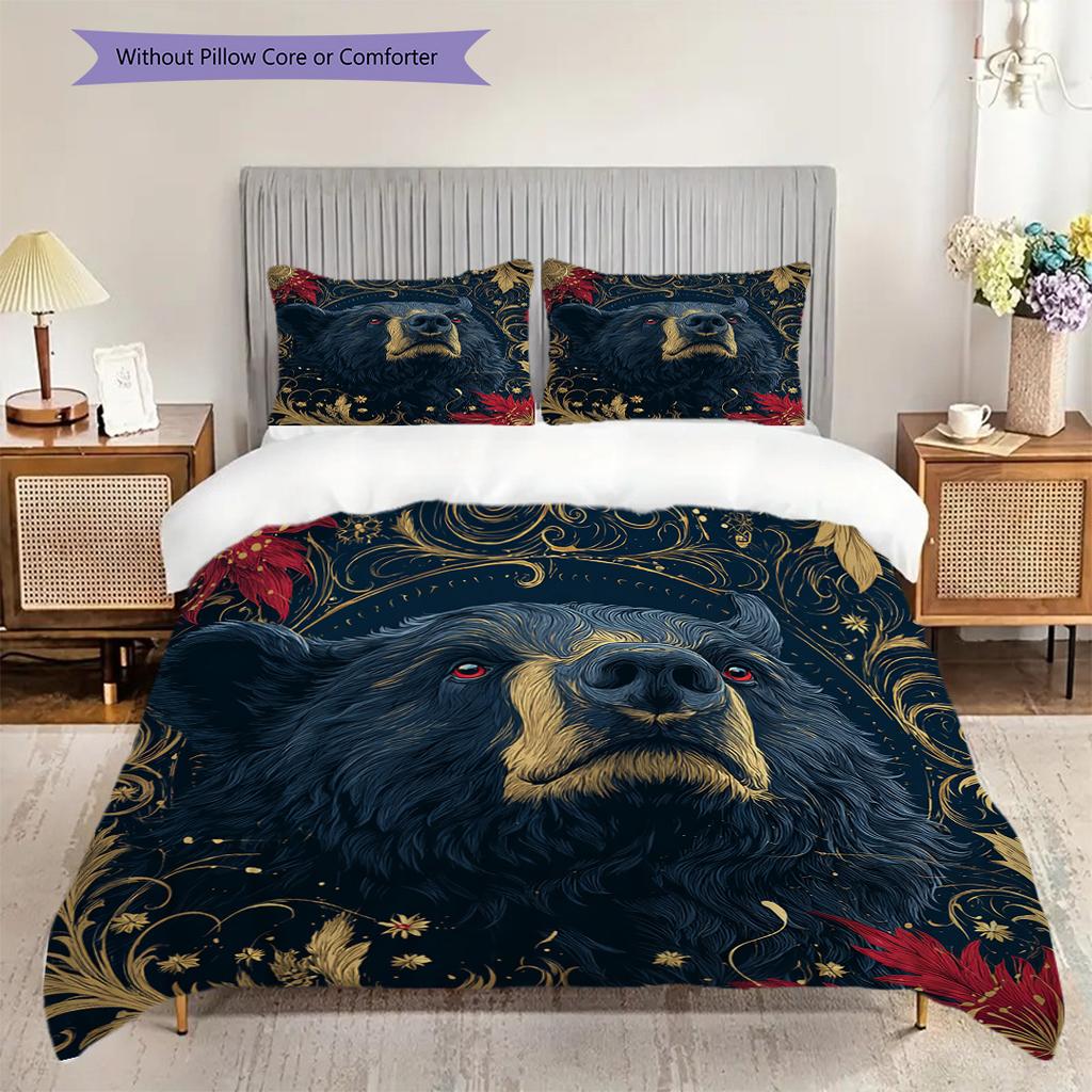 Schwarzbär-Muster Bettwäsche Steppdecke Set Bettbezug Kissenbezug Heimdekoration Geburtstagsgeschenk (1 Bettbezug + 2 Kissenbezüge, ohne Füllung)