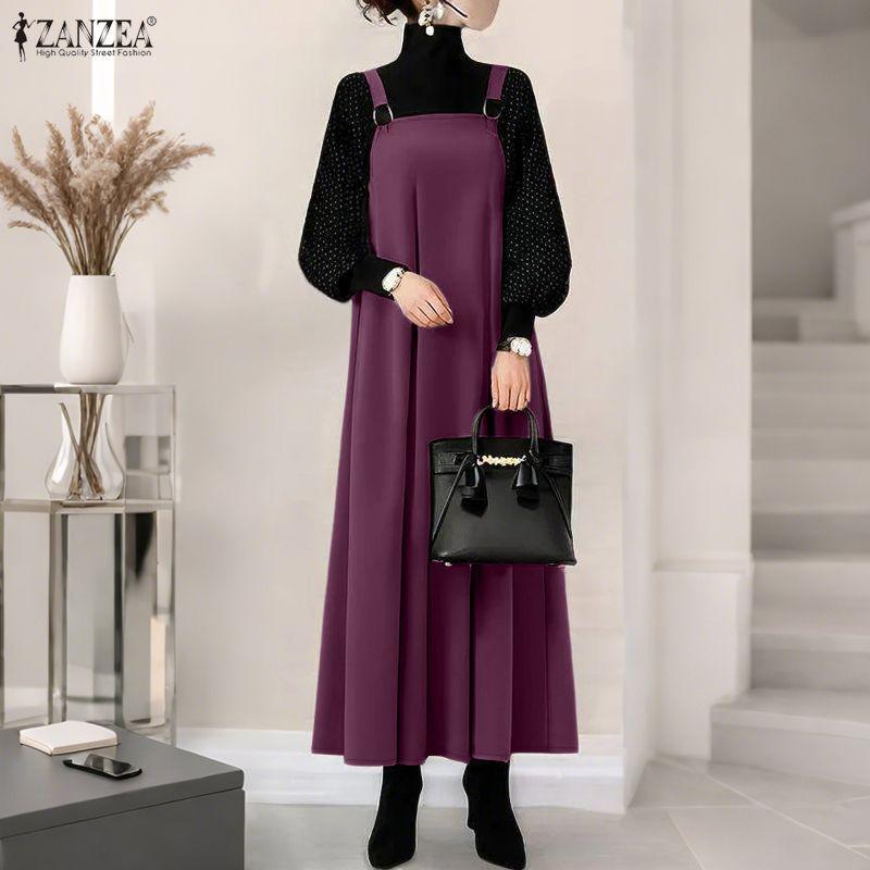 ZANZEA Women Casual Square Collar Loose Sleeveless Dress